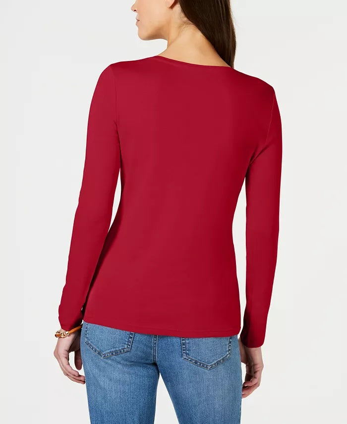 Charter Club Women's Pima Cotton Long-Sleeve Top Red Size Small