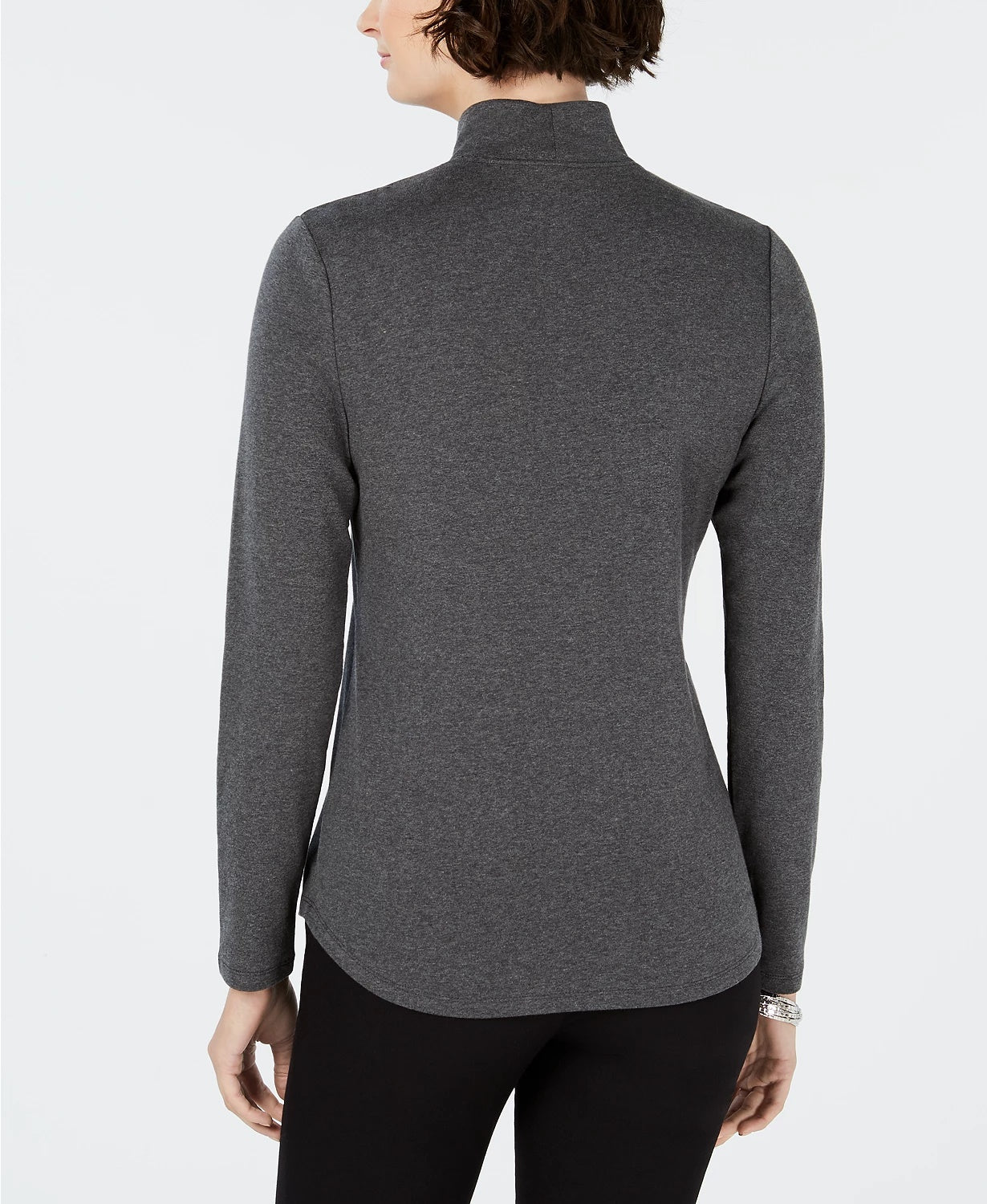Charter Club Women's Cotton Mock-Neck Top Dark Gray Size Large