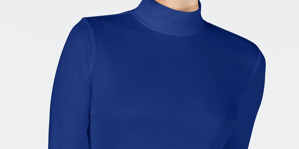 Charter Club Women's Cotton Mock-Neck Top Blue Size Medium