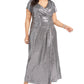 R & M Richards Women's Plus Size Draped Sequined Gown Silver Size 14