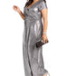 R & M Richards Women's Plus Size Draped Sequined Gown Silver Size 14