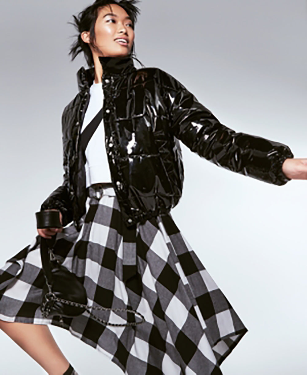 Kit & Sky Women's Faux-Leather Puffer Jacket Black Size Medium