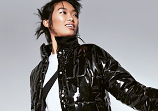 Kit & Sky Women's Faux-Leather Puffer Jacket Black Size Medium