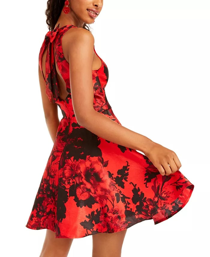 City Studios Juniors' Cutout-Back Fit & Flare Dress Red Size 3