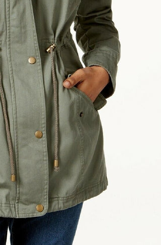Style & Co Women's Cotton Hooded Utility Jacket Green Size Small