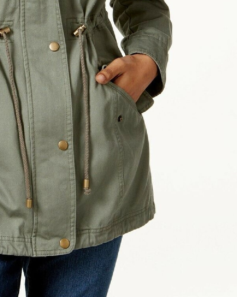 Style & Co Women's Cotton Hooded Utility Jacket Co Sage Size Medium