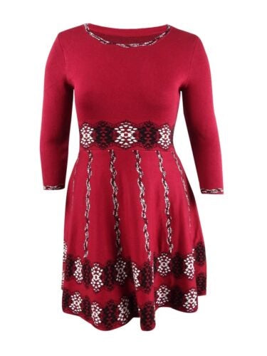 Taylor Women's Printed Sweater Dress Medium Red Size Medium