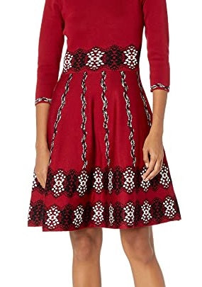 Taylor Women's Printed Sweater Dress Medium Red Size Medium
