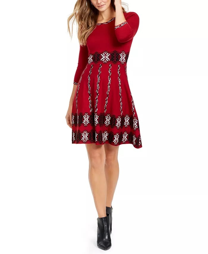 Taylor Women's Printed Sweater Dress Red Size X-Large