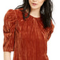 Leyden Women's Crushed Velvet Puff-Sleeve Top Brown Size Medium