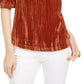 Leyden Women's Crushed Velvet Puff-Sleeve Top Brown Size Medium