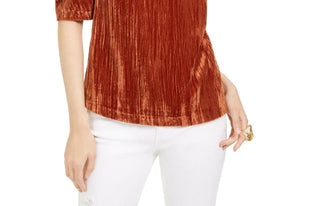 Leyden Women's Crushed Velvet Puff-Sleeve Top Brown Size Medium