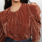 LEYDEN Women's Crushed Velvet Puff-Sleeve Top Brown Size Small