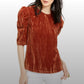 LEYDEN Women's Crushed Velvet Puff-Sleeve Top Brown Size Small