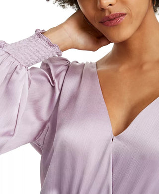 LEYDEN Wome's Smocked Surplice Top Purple Size Medium