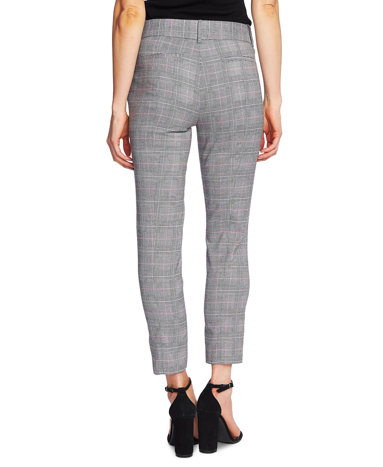 CeCe Women's Plaid Straight-Leg Ankle Pants Gray Size 14