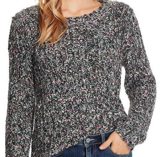 Cece Women's Long Sleeve Multicolor Crew Neck Sweater Rich Black Grey Size Medium