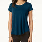 Alfani Women's Satin Trim High Low T-Shirt Blue Size Petite Small