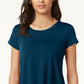 Alfani Women's Satin Trim High Low T-Shirt Blue Size Petite Small