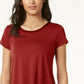 Alfani Women's Petite Satin-Trim High-Low T-Shirt Dark Red Size Medium