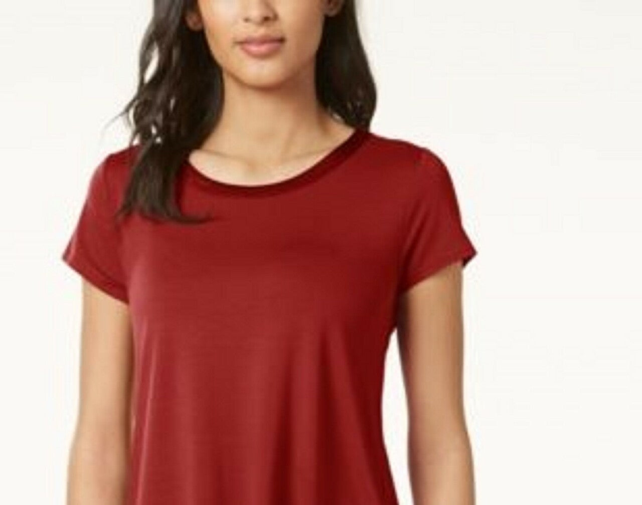 Alfani Women's Petite Satin-Trim High-Low T-Shirt Dark Red Size Medium