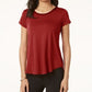 Alfani Women's Petite Satin-Trim High-Low T-Shirt Dark Red Size Medium