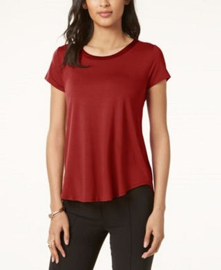 Alfani Women's Petite Satin-Trim High-Low T-Shirt Dark Red Size Medium