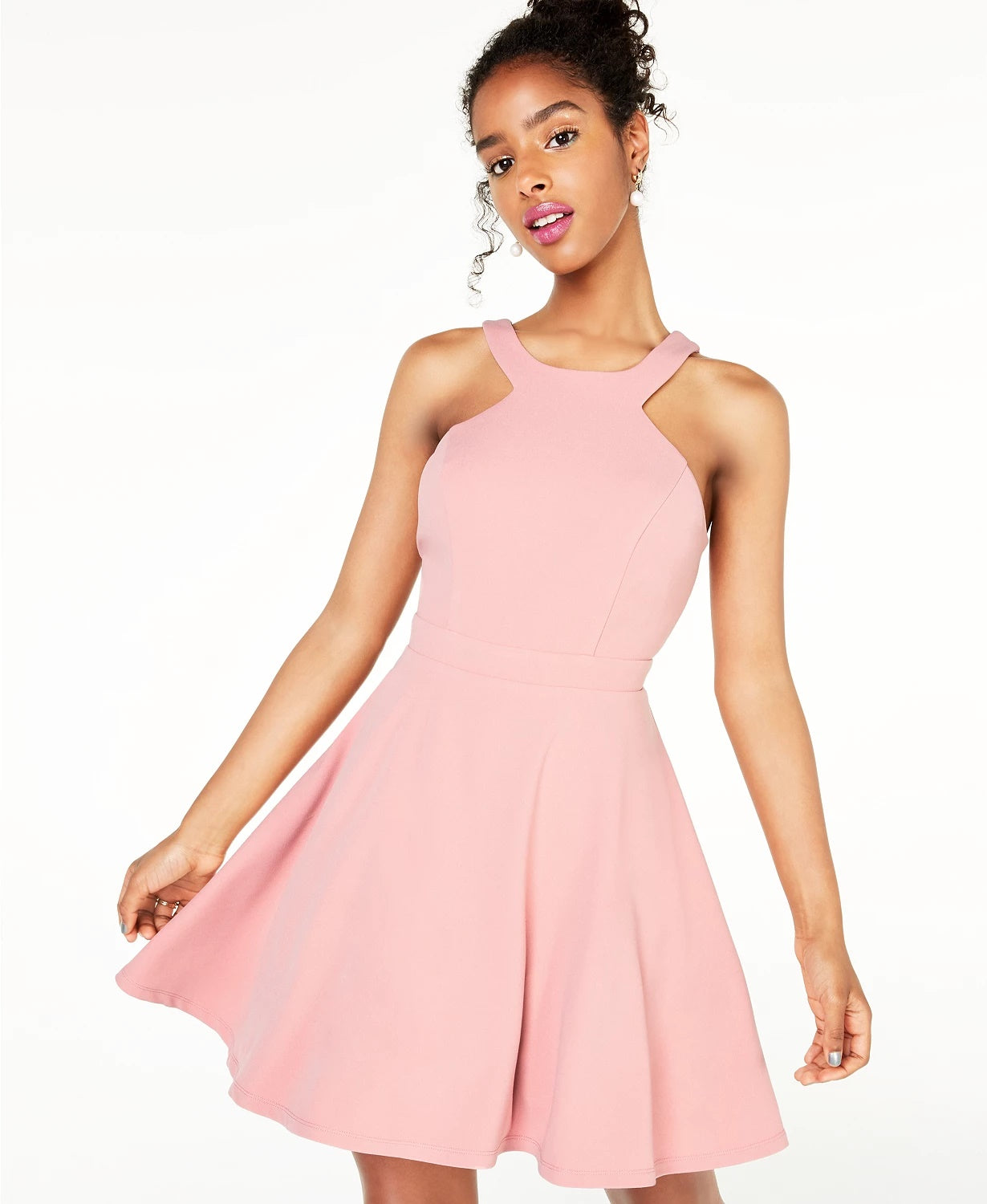 City Studios Juniors' Lace Open-Back Fit & Flare Dress Pink Size 9