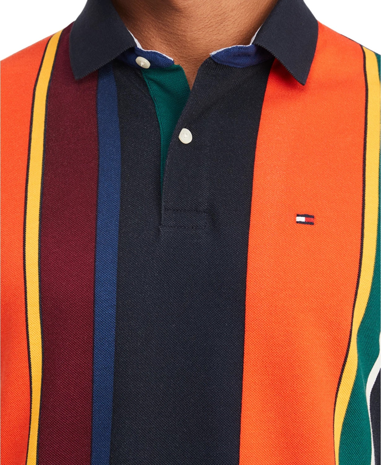 Tommy Hilfiger Men's Stripe Polo Shirt Gray Size Large