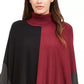 Alfani Women's Petite Turtleneck Colorblock Poncho Sweater Dark Red Size Petite
