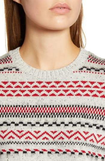 Lucky Brand Women's Stripe Fair Isle Cotton & Wool Blend Sweater Grey Size Medium