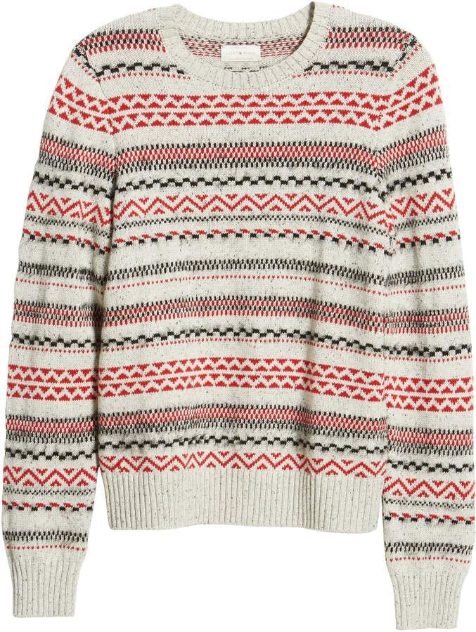 Lucky Brand Women's Stripe Fair Isle Cotton & Wool Blend Sweater Grey Size Medium
