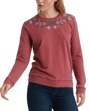 Lucky Brand Women's Necklace Embroidered Sweatshirt Red Size X-Small