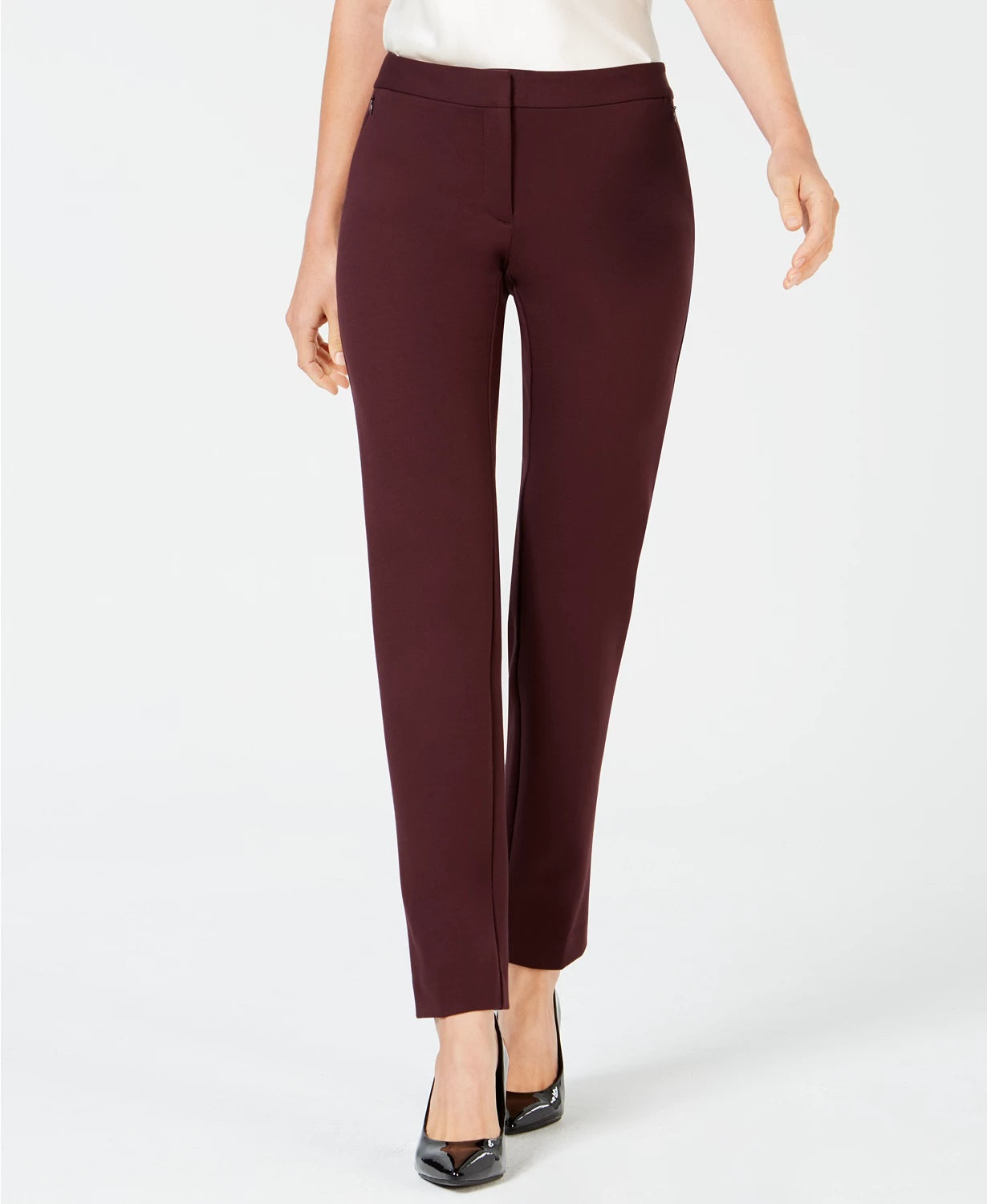 Alfani Women's Petite Ponte-Knit Slim-Leg Pants Wine Size 2P