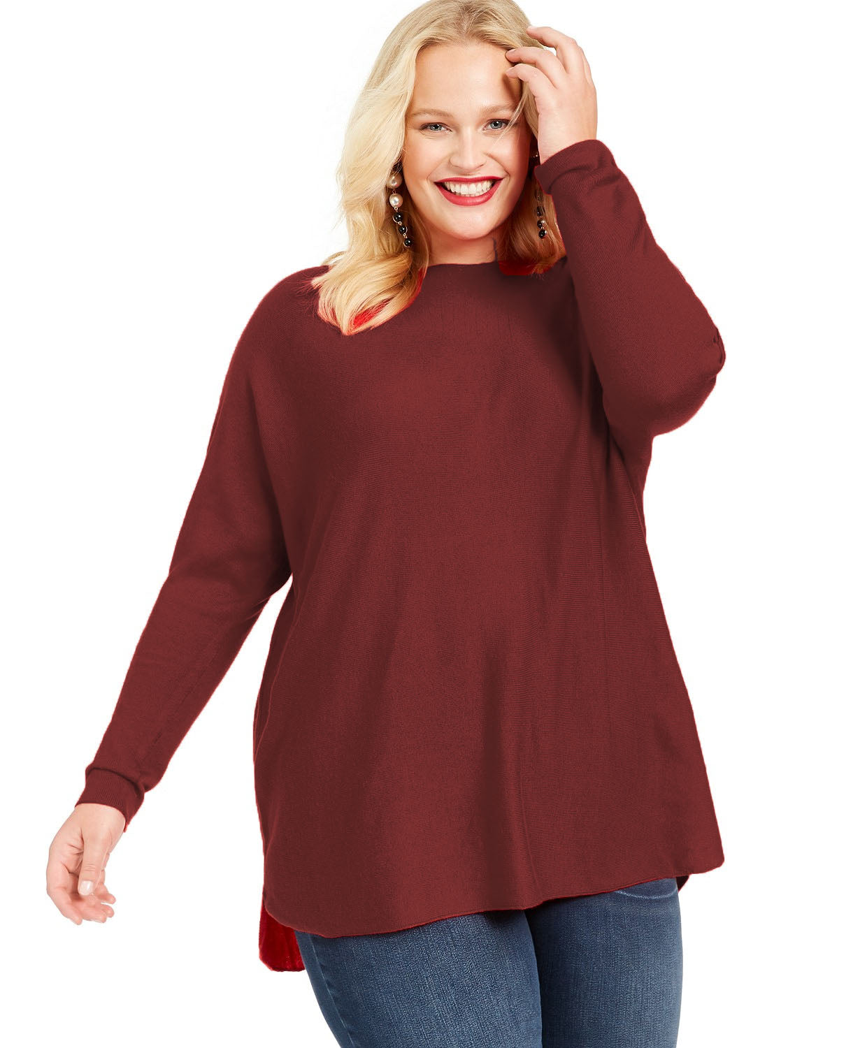 International Concepts Women's Plus Size Long-Sleeve High-Low Sweater Port Size 2X
