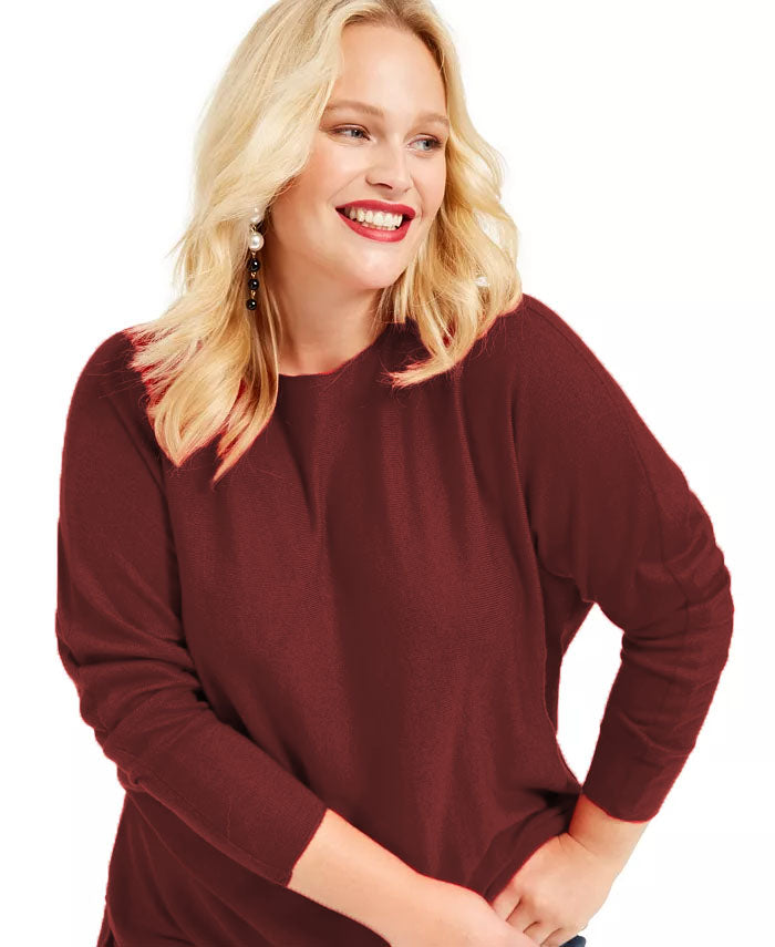 International Concepts Women's Plus Size Long-Sleeve High-Low Sweater Port Size 2X