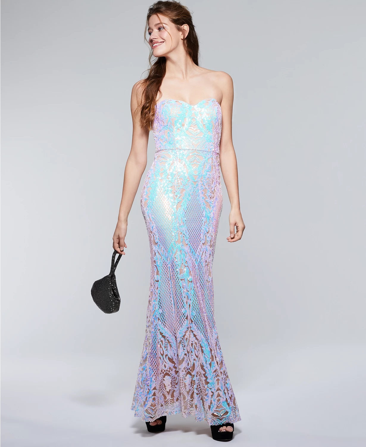 Say Yes To The Prom Juniors' Iridescent Sequin Mermaid Gown Turq/Aqua Size 7