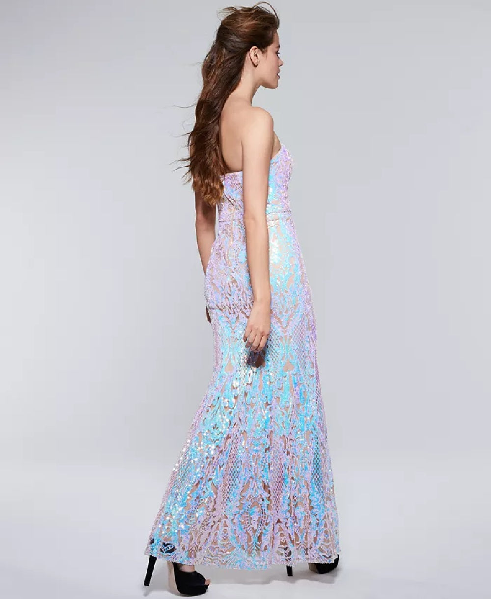 Say Yes To The Prom Juniors' Iridescent Sequin Mermaid Gown Turq/Aqua Size 7
