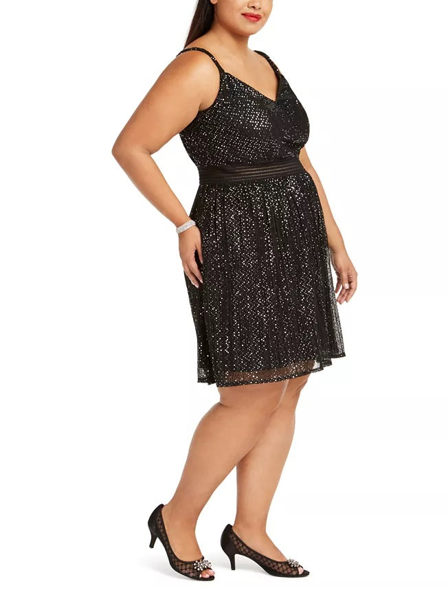 City Studios Women's Trendy Plus Size Juniors' Metallic Fit & Flare Dress Silver Size 18