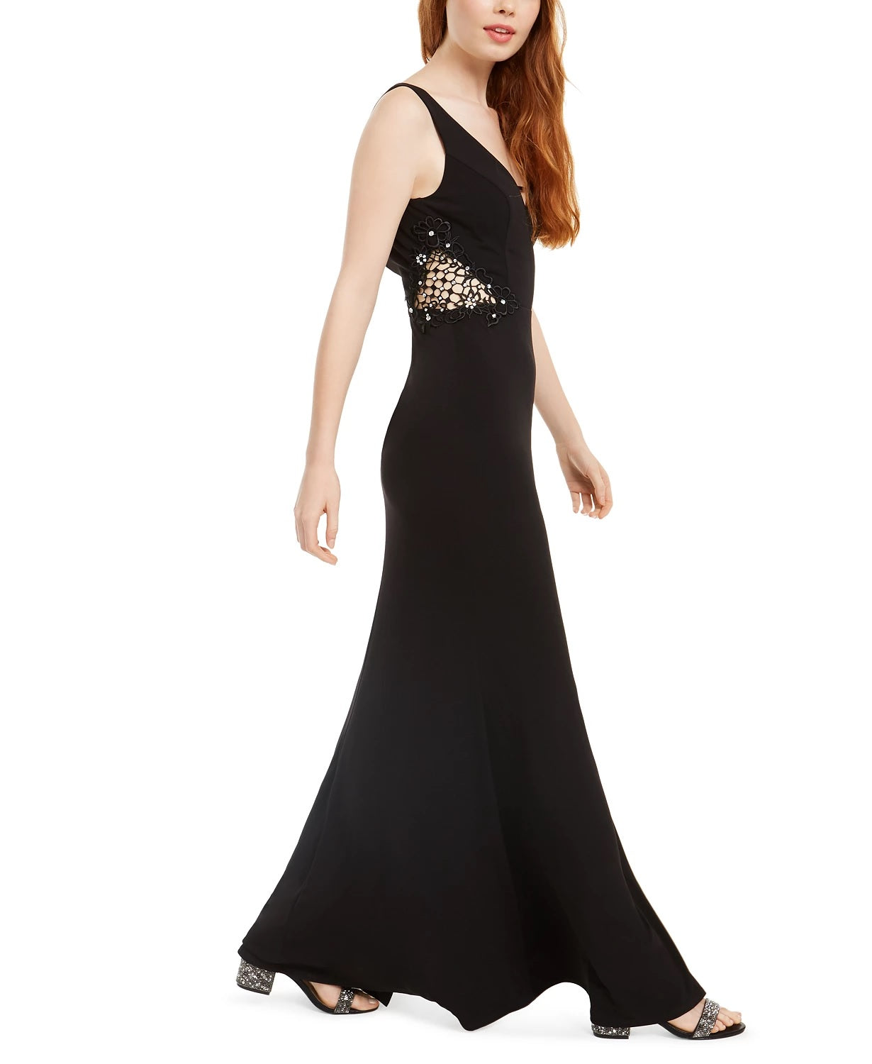 City Studios Juniors' Embellished-Applique Slit Gown Black Size 3