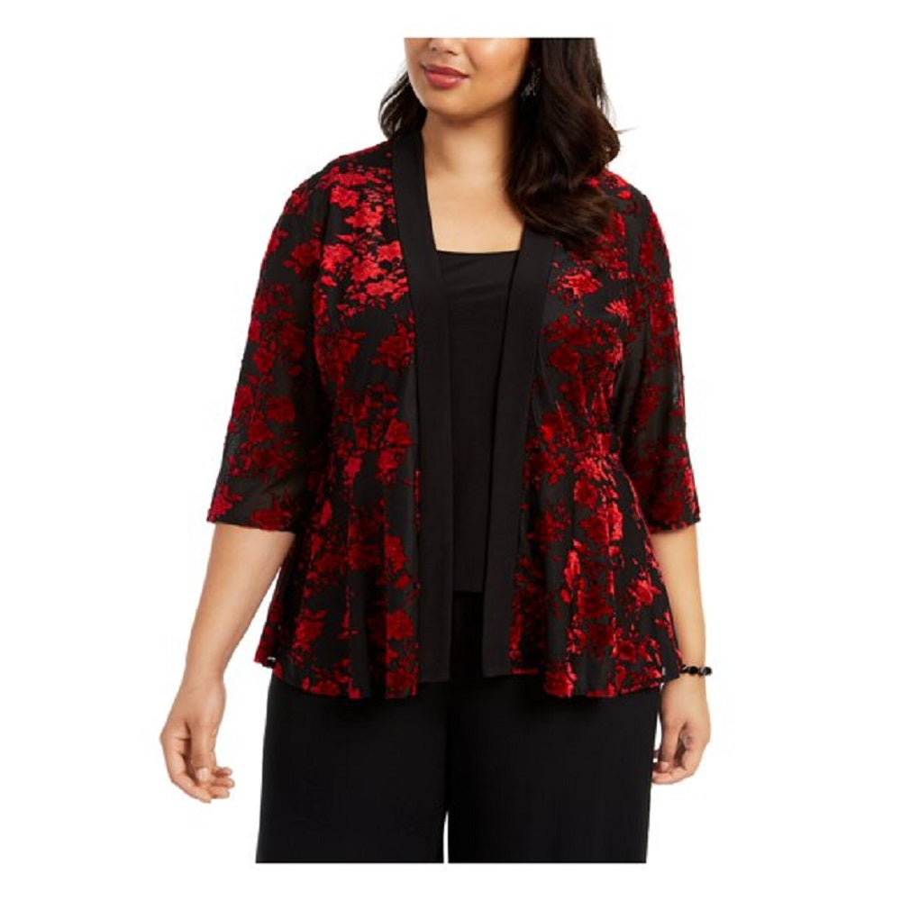 Alex Evenings Women's Embellished Floral Sleeveless Scoop Neck Evening Jacket Red Size 1X