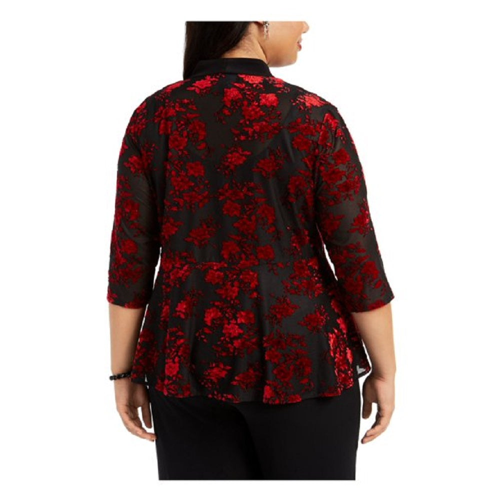 Alex Evenings Women's Embellished Floral Sleeveless Scoop Neck Evening Jacket Red Size 1X