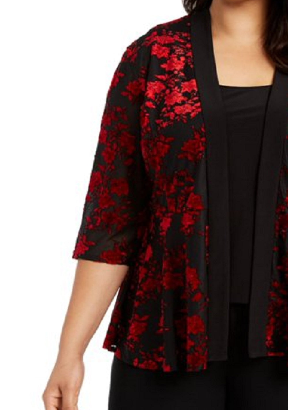 Alex Evenings Women's Embellished Floral Sleeveless Scoop Neck Evening Jacket Red Size 1X