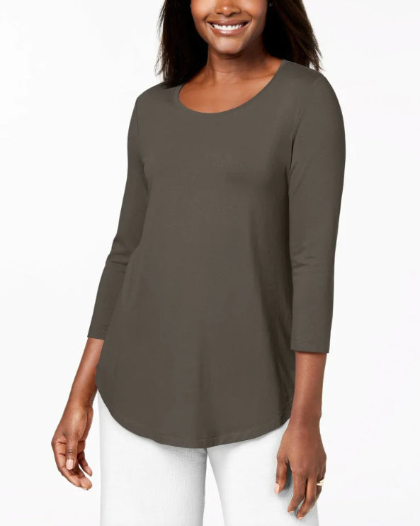JM Women's Collection Scoop-Neck Top Brown Size Large