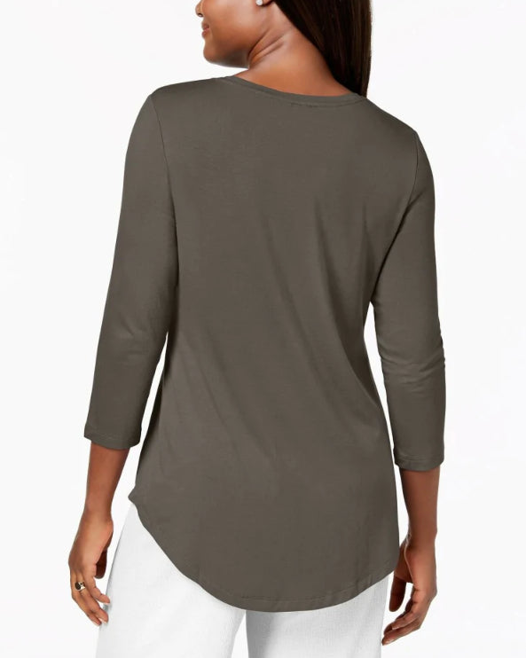 JM Women's Collection Scoop-Neck Top Brown Size Large