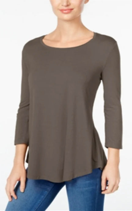 JM Women's Collection Scoop-Neck Top Brown Size Small