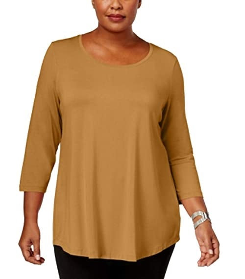 JM Collection Women's Plus Size Scoopneck Top Gold Size XXX-Large