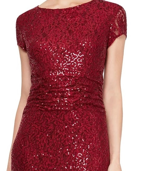 SL Fashions Women's Sequined Lace Gown Red Size 14