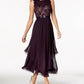 R & M Richards Women's Petite Sequined Lace And Chiffon Gown Purple Size 1