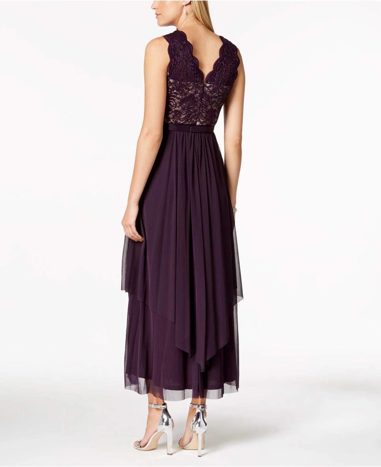 R & M Richards Women's Petite Sequined Lace And Chiffon Gown Purple Size 1
